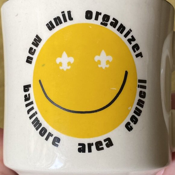 Boy Scouts Vintage Mug Baltimore Area Council New Unit Organizer 70s Smiley Face - Picture 2 of 9